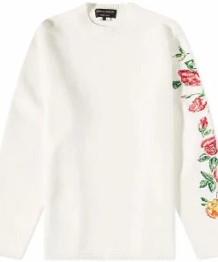 Comme Des Garçons Homme Plus Roses Sleeve Embroidery Crew Kn