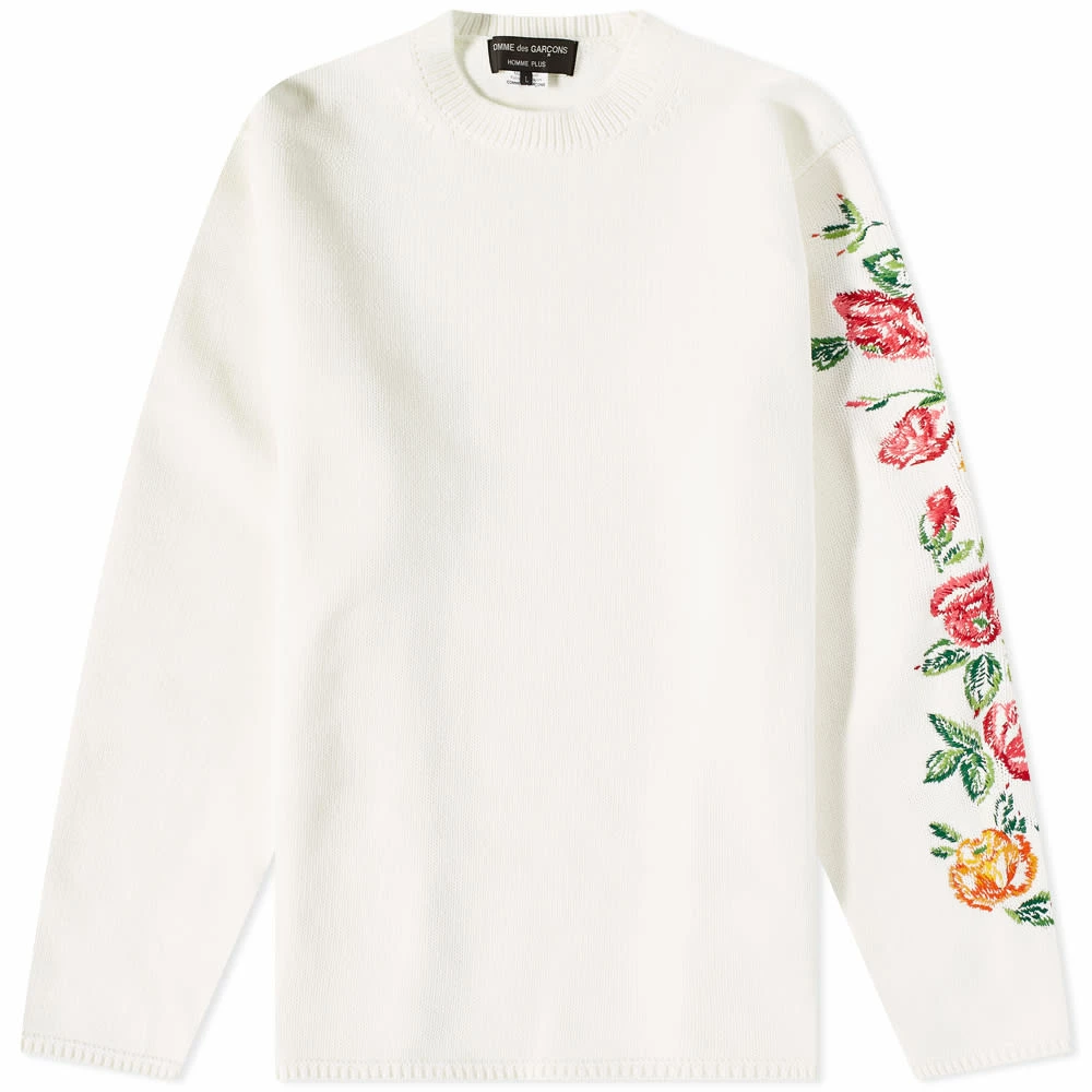 Comme Des Garçons Homme Plus Roses Sleeve Embroidery Crew Kn 1 Comme Des Garçons Homme Plus Roses Sleeve Embroidery Crew Kn