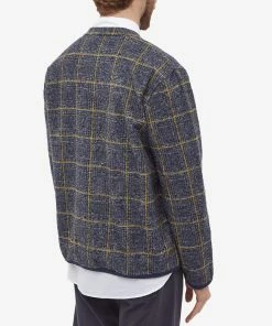 Universal Works Check Bari Fleece Cardigan -Outlet Sweaters Store 01 09 2022 si 27716 nvy 8