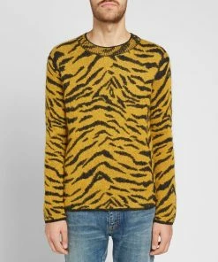 Saint Laurent Zebra Jacquard Knit Crew -Outlet Sweaters Store 02 07 2019 saintlaurent zebrajacquardknitcrew yellow black 585049 yahe2 7463 cw m1