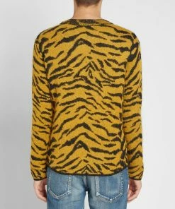 Saint Laurent Zebra Jacquard Knit Crew -Outlet Sweaters Store 02 07 2019 saintlaurent zebrajacquardknitcrew yellow black 585049 yahe2 7463 cw m2