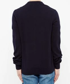 Comme Des Garçons Play Comme Des Garcons Play V-Neck Jumper -Outlet Sweaters Store 03 03 2020 commedesgarcons playv neckjumper navy red p1n002 b si m2