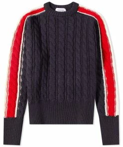 Thom Browne Tricolour Sleeve Stripe Crew Cable Knit