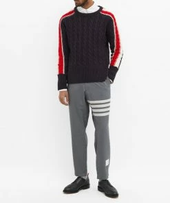 Thom Browne Tricolour Sleeve Stripe Crew Cable Knit -Outlet Sweaters Store 03 12 2021 LL MKA389A Y1024 415 m6 1