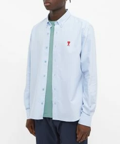 AMI Button Down Logo Oxford Shirt 9 AMI Button Down Logo Oxford Shirt -Outlet Sweaters Store 08 02 2022 LL BFHSH113 480450 4 1