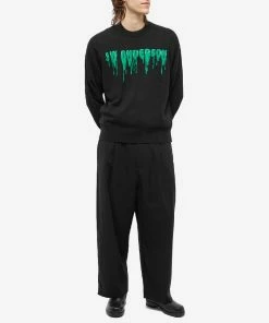 JW Anderson Lime Logo Crewneck Knit -Outlet Sweaters Store 08 11 2022 ml kw0726 yn0200 993 m9