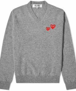 Comme Des Garçons Play Comme Des Garcons Play Double Heart V Neck Knit