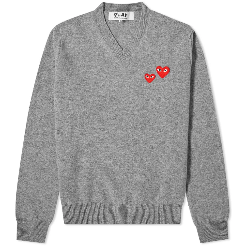 Comme Des Garçons Play Comme Des Garcons Play Double Heart V Neck Knit 1 Comme Des Garçons Play Comme Des Garcons Play Double Heart V Neck Knit