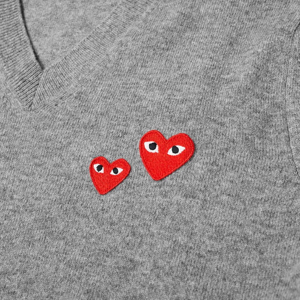 Comme Des Garçons Play Comme Des Garcons Play Double Heart V Neck Knit 2 Comme Des Garçons Play Comme Des Garcons Play Double Heart V Neck Knit - Image 2