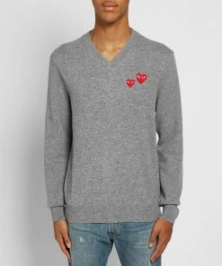 Comme Des Garçons Play Comme Des Garcons Play Double Heart V Neck Knit 7 Comme Des Garçons Play Comme Des Garcons Play Double Heart V Neck Knit -Outlet Sweaters Store 13 10 2019 commedesgarcons playdoubleheartvneckknit grey p1n070 1 mo m1