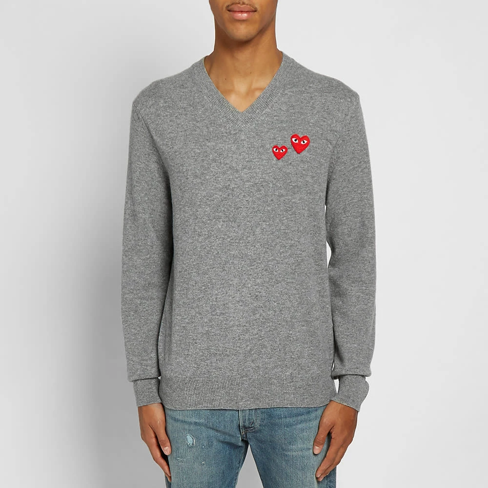 Comme Des Garçons Play Comme Des Garcons Play Double Heart V Neck Knit 3 Comme Des Garçons Play Comme Des Garcons Play Double Heart V Neck Knit - Image 3