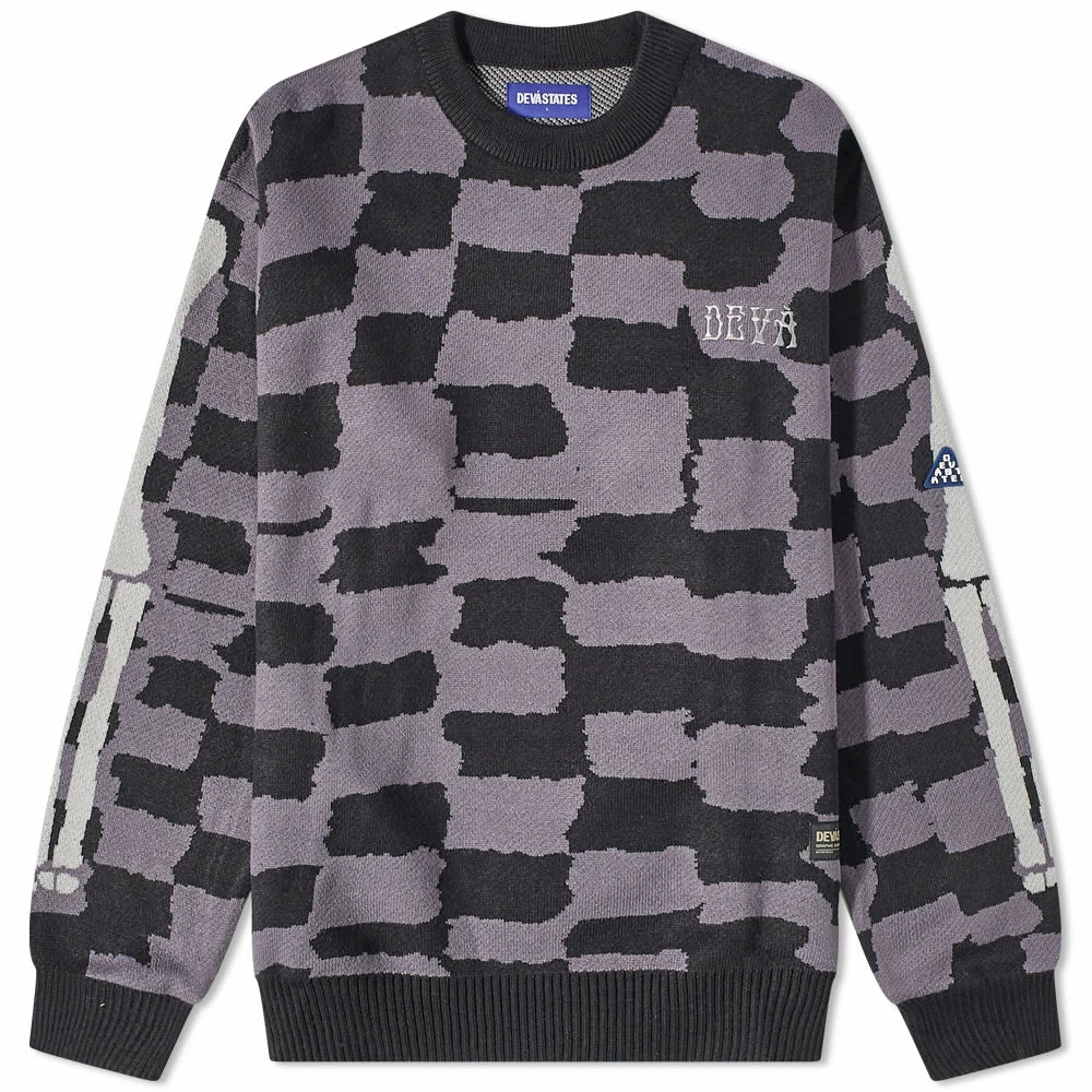 Deva States Skeletal Checkboard Crew Knit 1 Deva States Skeletal Checkboard Crew Knit