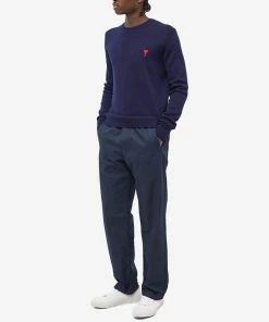 AMI Tonal Small A Heart Crew Knit -Outlet Sweaters Store 21 02 2023 AJ HKS001 001 491 m9 1