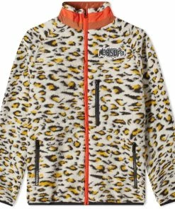 PLEASURES Strain Cheetah Sherpa Zip Fleece Jacket