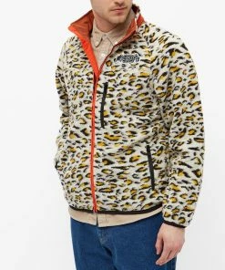 PLEASURES Strain Cheetah Sherpa Zip Fleece Jacket -Outlet Sweaters Store 23 12 2021 JA P21W002 WH 7 1