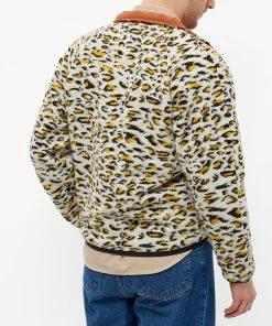 PLEASURES Strain Cheetah Sherpa Zip Fleece Jacket -Outlet Sweaters Store 23 12 2021 JA P21W002 WH 8 1
