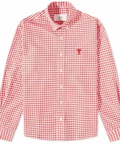 AMI Heart Gingham Button Down Oxford Shirt