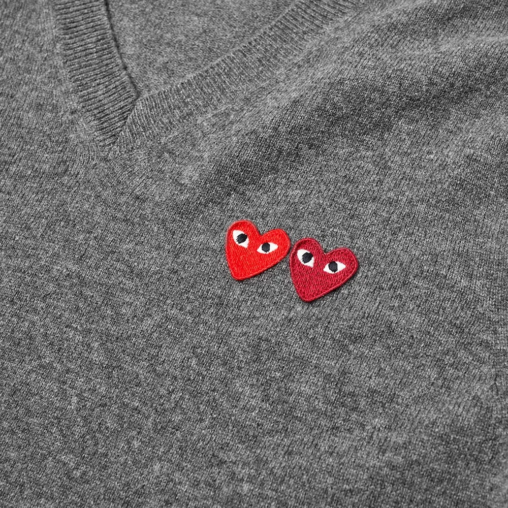 Comme Des Garçons Play Comme Des Garcons Play Double Heart V-Neck Jumper 2 Comme Des Garçons Play Comme Des Garcons Play Double Heart V-Neck Jumper - Image 2