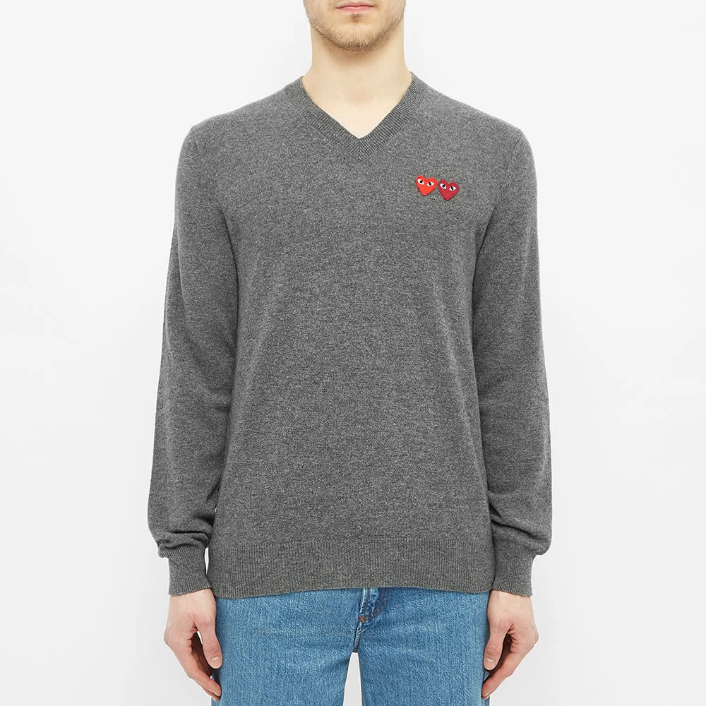 Comme Des Garçons Play Comme Des Garcons Play Double Heart V-Neck Jumper 3 Comme Des Garçons Play Comme Des Garcons Play Double Heart V-Neck Jumper - Image 3