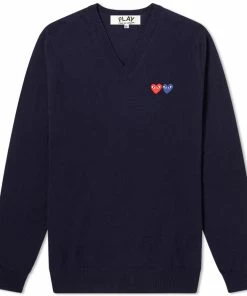 Comme Des Garçons Play Comme Des Garcons Play Double Heart V-Neck Jumper