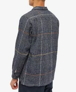 Universal Works Dogtooth Check Utility Overshirt -Outlet Sweaters Store 29 09 2022 jd 27159 nvy 8