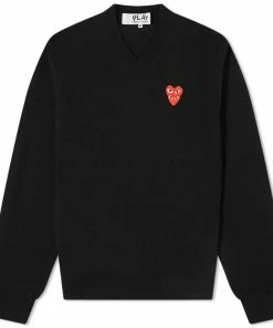 Comme Des Garçons Play Comme Des Garcons Play Overlapping Heart V-Neck Jumper