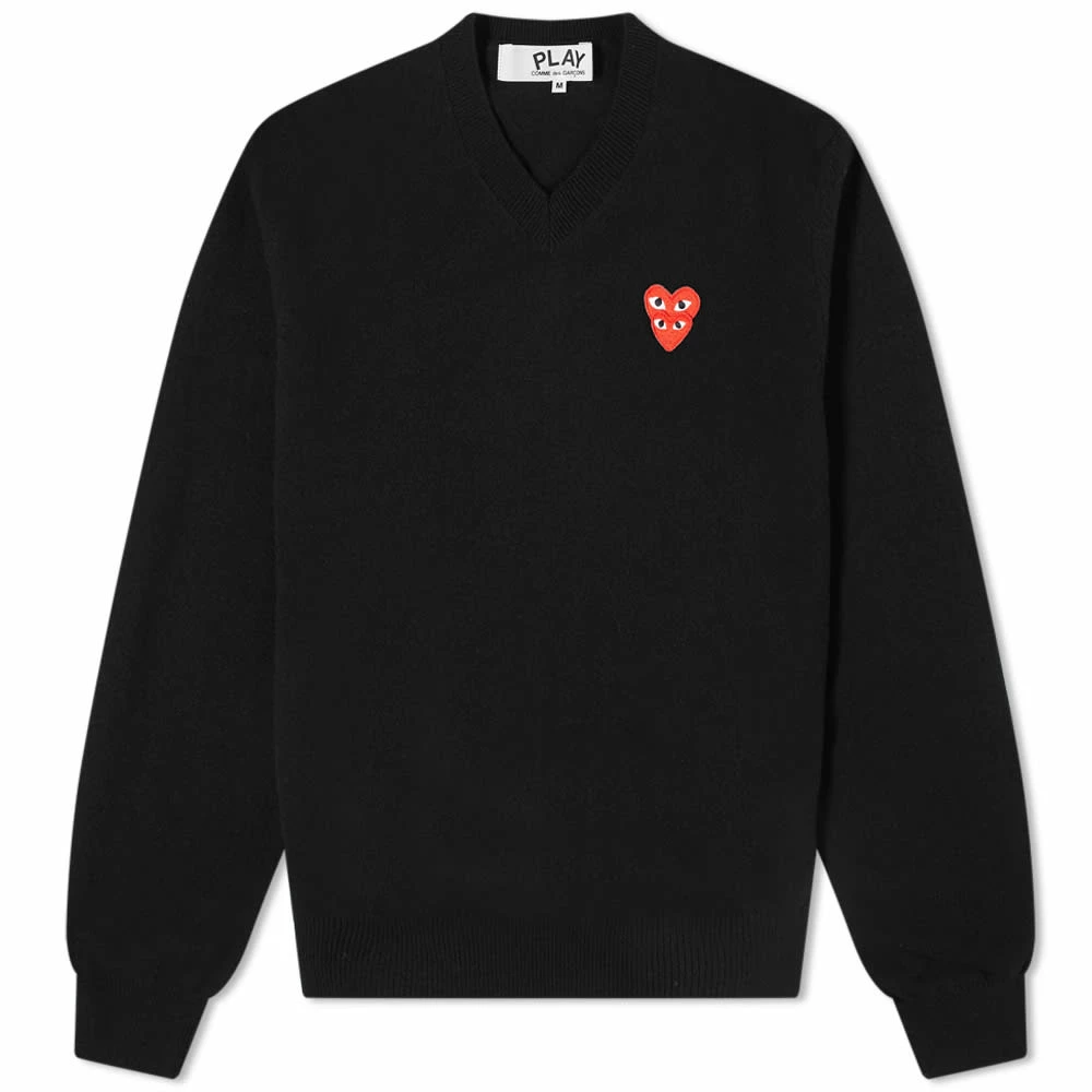 Comme Des Garçons Play Comme Des Garcons Play Overlapping Heart V-Neck Jumper 1 Comme Des Garçons Play Comme Des Garcons Play Overlapping Heart V-Neck Jumper