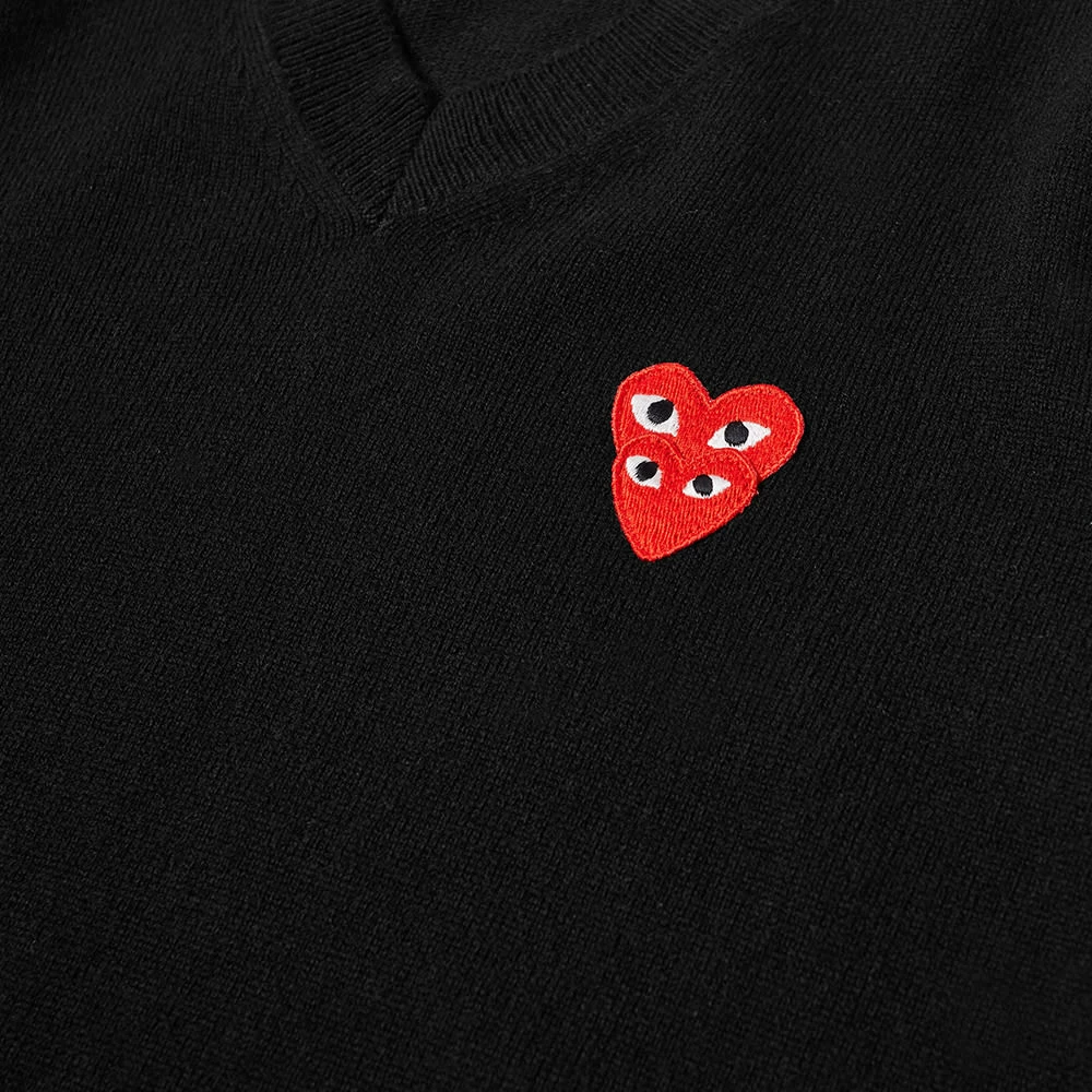 Comme Des Garçons Play Comme Des Garcons Play Overlapping Heart V-Neck Jumper 2 Comme Des Garçons Play Comme Des Garcons Play Overlapping Heart V-Neck Jumper - Image 2