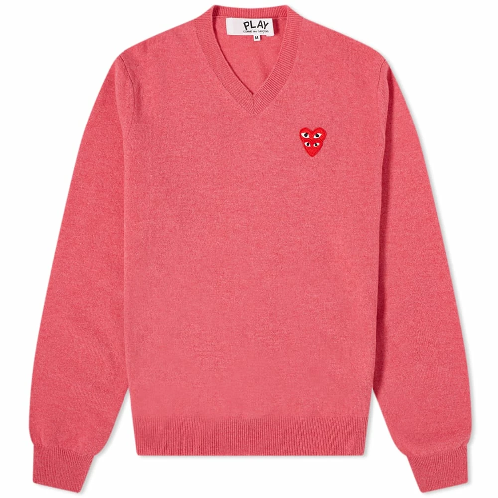 Comme Des Garçons Play Comme Des Garcons Play Overlapping Heart V-Neck Jumper 1 Comme Des Garçons Play Comme Des Garcons Play Overlapping Heart V-Neck Jumper