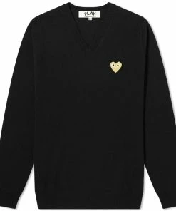 Comme Des Garçons Play Comme Des Garcons Play Gold Heart V-Neck Jumper