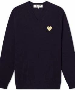 Comme Des Garçons Play Comme Des Garcons Play Gold Heart V-Neck Jumper
